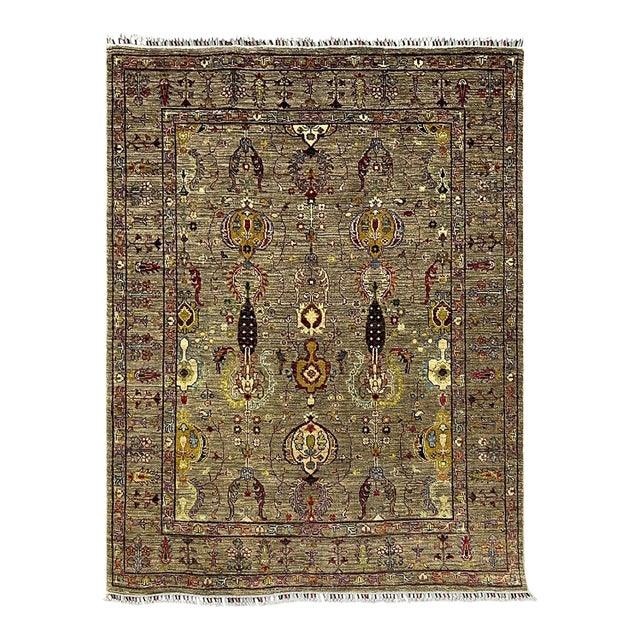 Sultani Pineapple Floral Wool Rug in Gray and Burgundy, 4'10" X 6'5" For Sale