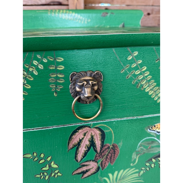 Emerald Vintage Custom Painted Tropical Leopard Cabinet With Lion Pull For Sale - Image 8 of 12