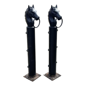 Pair of Antique Horse Head Hitching Posts Cast Iron Heads
