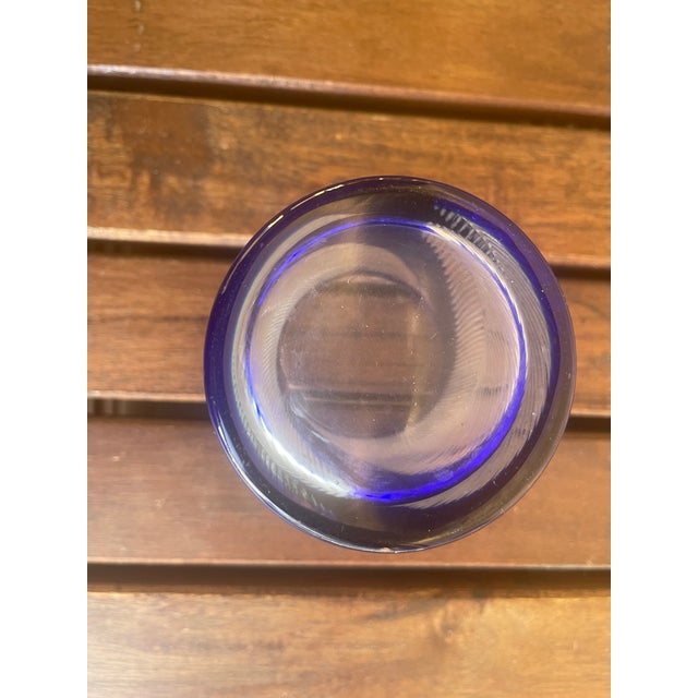 Vintage Bohemia Cut to Clear Cobalt Blue Leaf Lowball Tumblers - Set of 4 For Sale In Santa Fe - Image 6 of 7