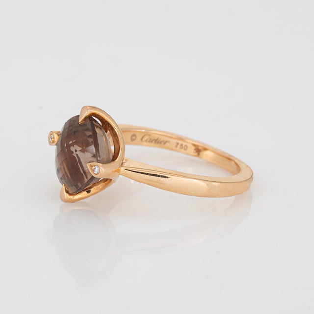 Cartier C2008 Cartier Inde Mysterieuse Ring Smoky Quartz Diamond 18k Gold Coa Signed, Size 6 For Sale - Image 4 of 7