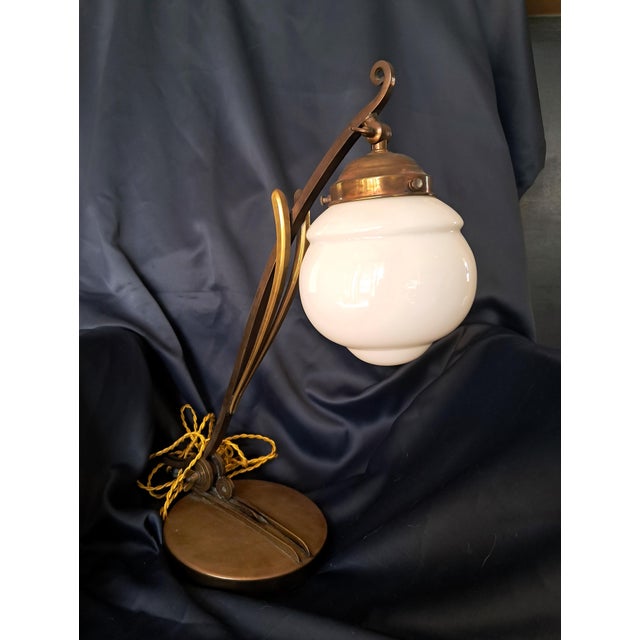 Art Nouveau Desk Lamp in Brass and Opaline, 1890s For Sale - Image 13 of 13