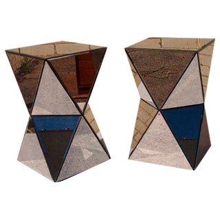 Faceted Mirror Side Tables For Sale