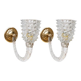 1950s Art Deco Wall Light in Murano Rostrato Glass by Barovier E Toso - Set of 2 For Sale