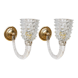 1950s Art Deco Wall Light in Murano Rostrato Glass by Barovier E Toso - Set of 2
