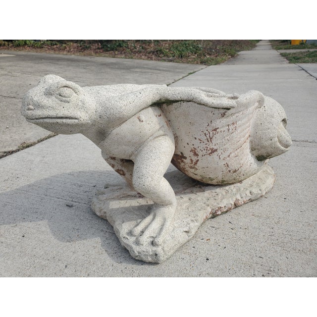 Gray 1980s Whimsical Outdoor Cast Stone Planter of Frog Pulling a Snail Shell For Sale - Image 8 of 11