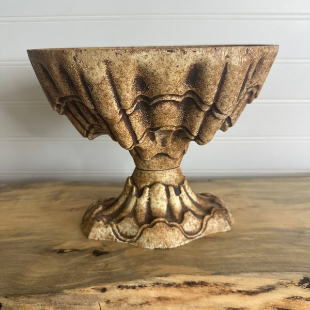 Metal Antique Victorian Cast Iron Pedestal Urn Jardiniere Planter W/ Original Paint For Sale - Image 7 of 11