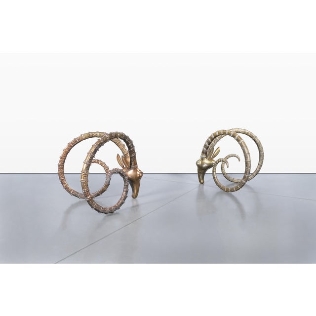 Mid-Century Brass Ibex Rams Head Dining Table Bases After Alain Chervet For Sale In Los Angeles - Image 6 of 14