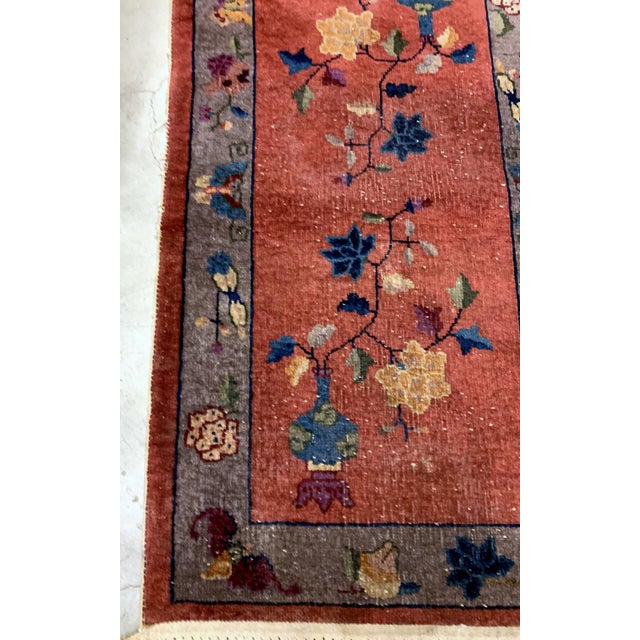 Textile 1920s, Handmade Antique Art Deco Chinese Rug 2.1' X 4.3' For Sale - Image 7 of 7