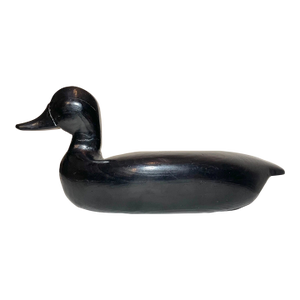 Vintage Hand Carved Painted Wood Folk Art Black Duck Decoy Sculpture Figure