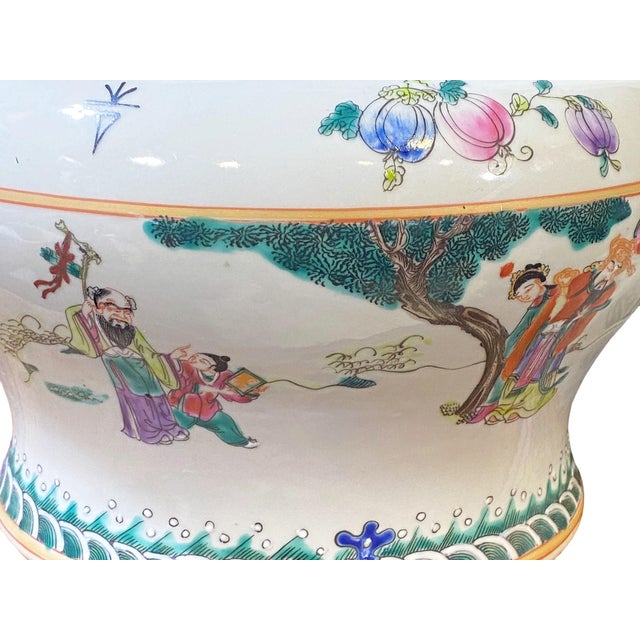 Green Vintage Chinoiserie Porcelain Famille Rose Tea Caddy Jar 9.5" H For Sale - Image 8 of 12
