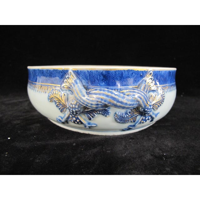 Chinese Export Canton Blue Nanking Village Armorial Porcelain Serving Bowl For Sale In Portland, OR - Image 6 of 14