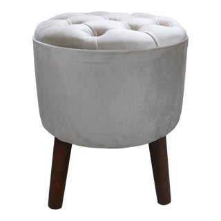 Contemporary Beige Linen Pouf Stool For Sale