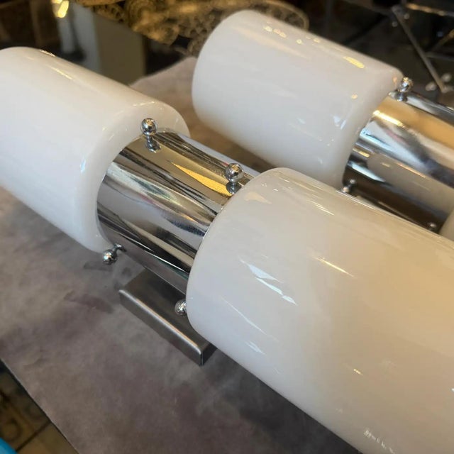 Mazzega Murano Set of Two 1960s Space Age Steel and Glass Italian Big Wall Sconces by Mazzega For Sale - Image 4 of 17