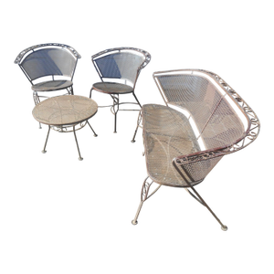 Vintage Wrought Iron Woodard Salterini Style Mid Century Outdoor Patio Set