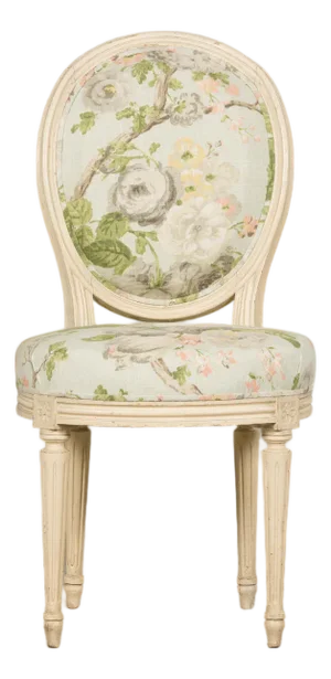 19th Century French Louis XVI Style Painted Accent Chair in Floral Linen