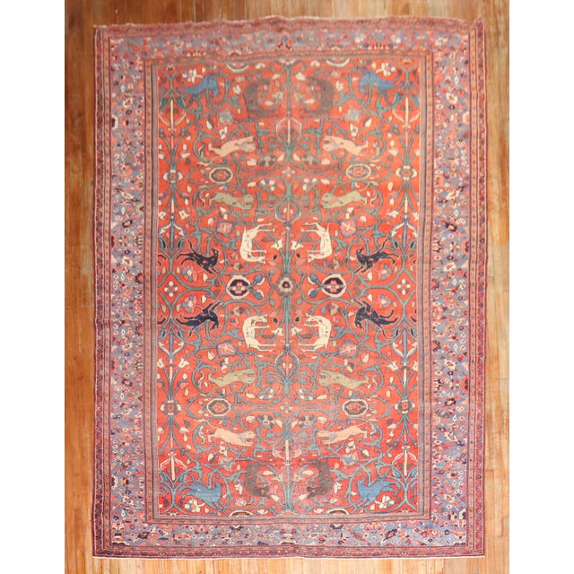 Early 20th Century Persian Mahal Animal Pictorial Rug - 8'6" x 13'5" For Sale - Image 4 of 11