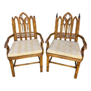 20th Century English Faux Bamboo Gothic Armchairs – Pair For Sale