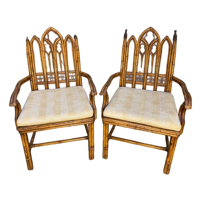 20th Century English Faux Bamboo Gothic Armchairs – Pair For Sale