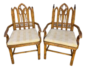 20th Century English Faux Bamboo Gothic Armchairs – Pair