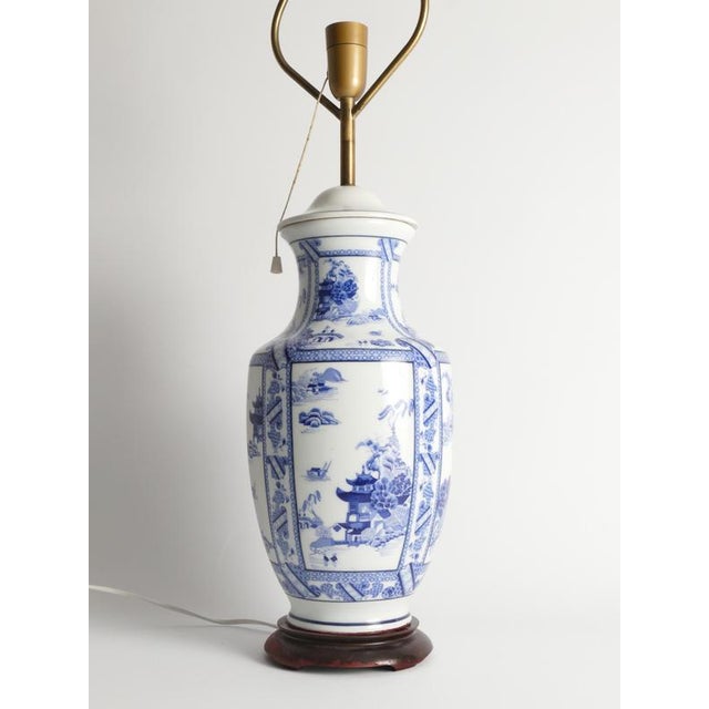 French Blue and White Willow Porcelain Table Lamp by Louis Drimmer for Limoges For Sale - Image 6 of 14
