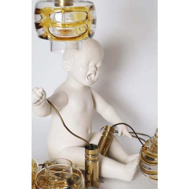 Mid-Century Murano Glass Pendant Lamp with Golden Yellow Waves and Brass, 1970s For Sale - Image 15 of 18