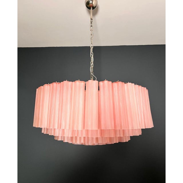 Large Pink Etched Murano Glass Tube Chandelier, 1990s For Sale - Image 12 of 18