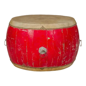 Red Lacquered Qing Dynasty Opera Drum End Table with Hide Top and Brass Studs
