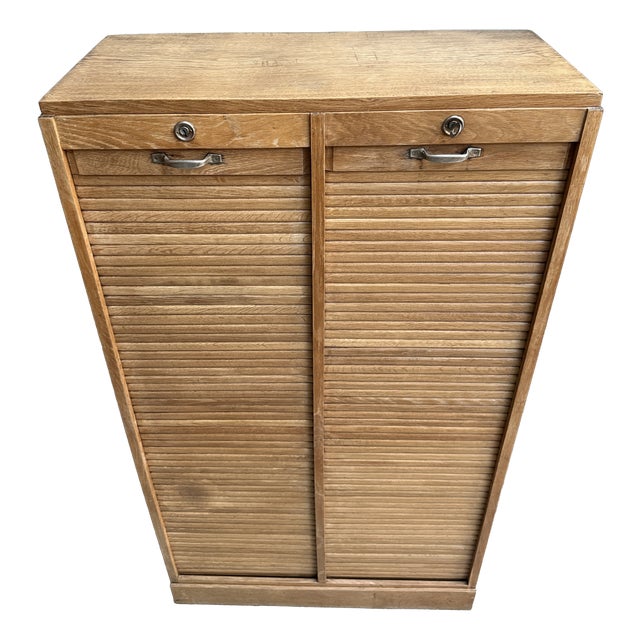 Double Tambour Door Filing Cabinet, 1950s For Sale