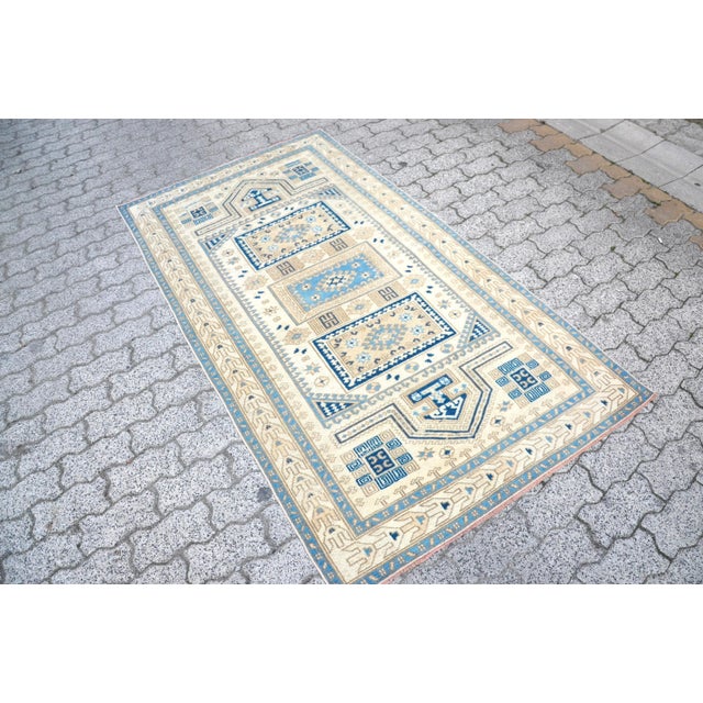 Turkish Vintage Geometric Turkish Wool Rug For Sale - Image 3 of 11