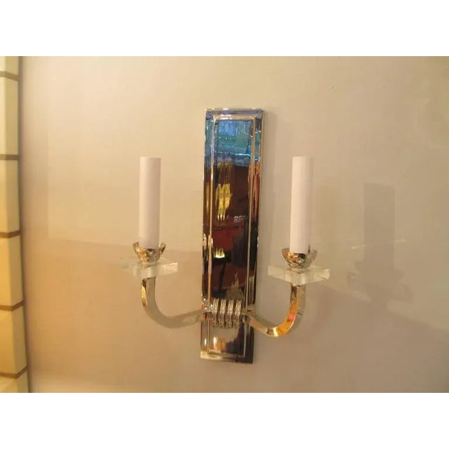 Hollywood Regency Bespoke Nickel-Plated Two Arms Sconces - a Pair For Sale - Image 3 of 7