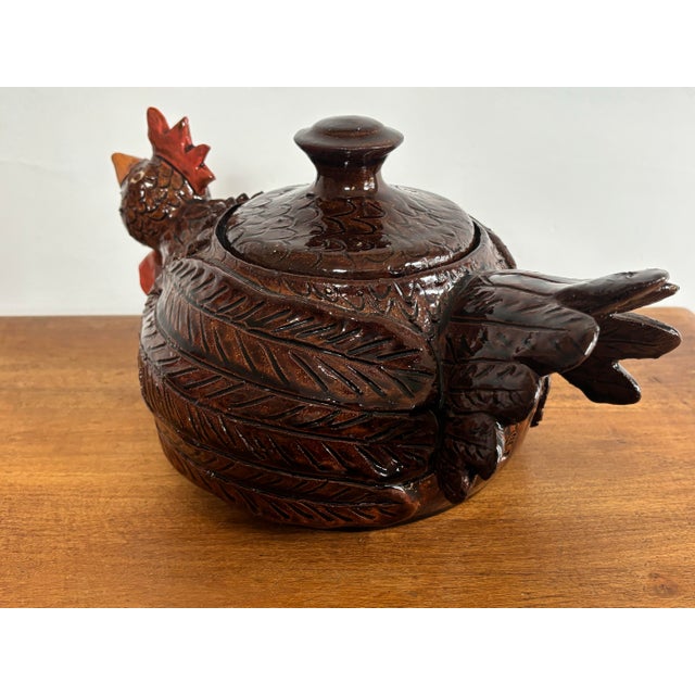 Late 20th Century Folk Art Pottery Chicken Canister With Lid For Sale - Image 9 of 11