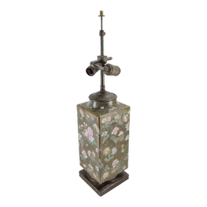 20th Century Chinese Chinoiserie Teadust Green and Floral Cong Form Table Lamp