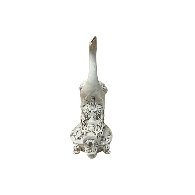 Ceramic Vintage Off White Porcelain Crane on Dragon Turtle Fengshui Figure For Sale - Image 7 of 11