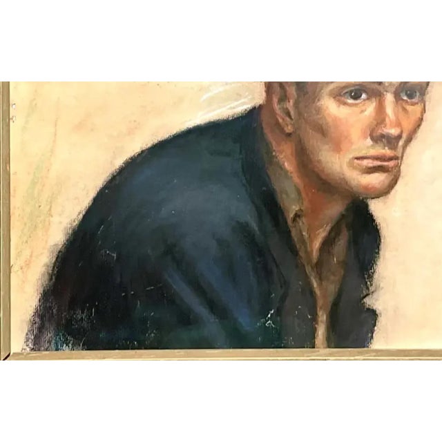 Glass Vintage Boho Original 1956 Pastel Oil Painting on Paper For Sale - Image 7 of 12