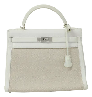 Hermès Kelly 32 Blanc Toile and Togo Palladium Hardware 2005