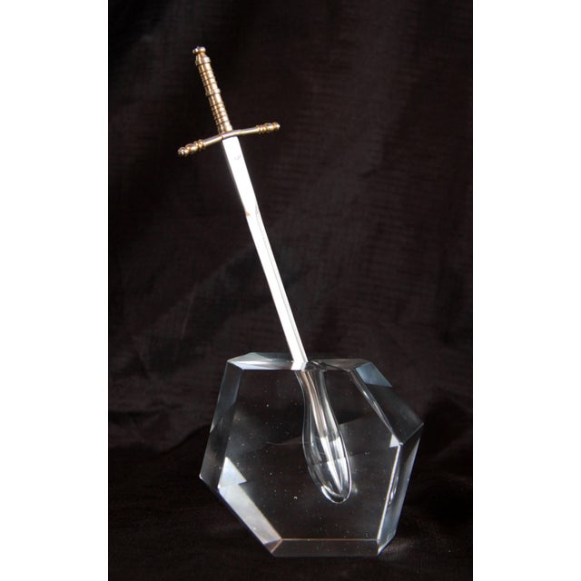 Vintage Cut Crystal Excalibur Sword in the Stone Desk Letter Opener