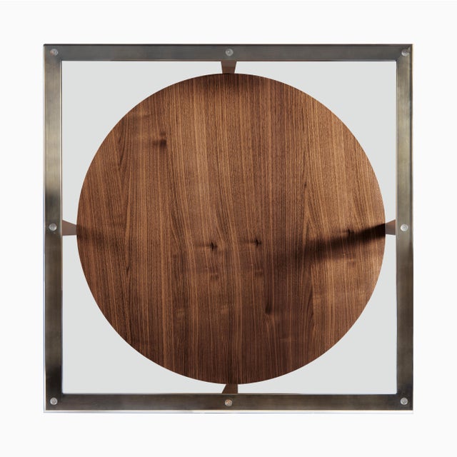 2010s Modern Greg Sheres Style Bronze and Walnut End Table with Glass Top For Sale - Image 5 of 5