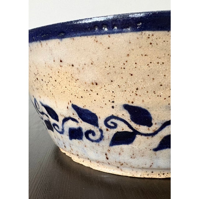 Hand-Painted Studio Pottery Bowl With Cobalt Botanical Design For Sale - Image 4 of 10