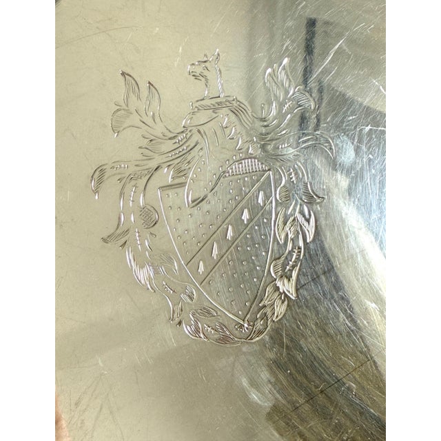 Metal 1876 Victorian Elkington & Co. Silver-Plated Gallery Tray With Heraldic Crest For Sale - Image 7 of 14