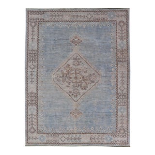 Modern Tabriz Type Rug by Keivan Woven Arts in Soft Blue and Ivory 5'2 X 6'11 For Sale