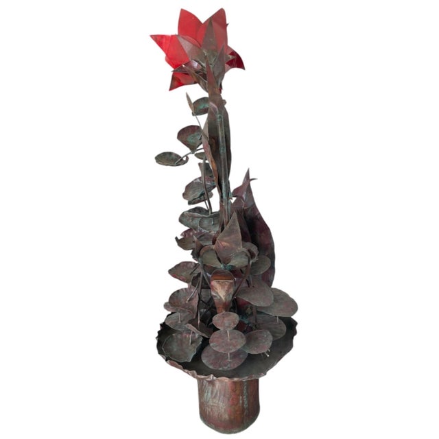Metal Vintage Copper Lotus & Lily Pad Cascading Fountain For Sale - Image 7 of 12