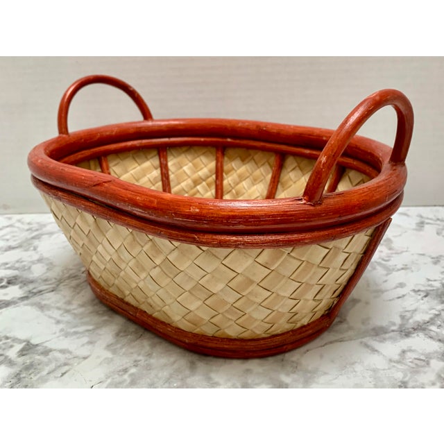 Wood Vintage Asian Farmhouse Wood Woven Basket For Sale - Image 7 of 8