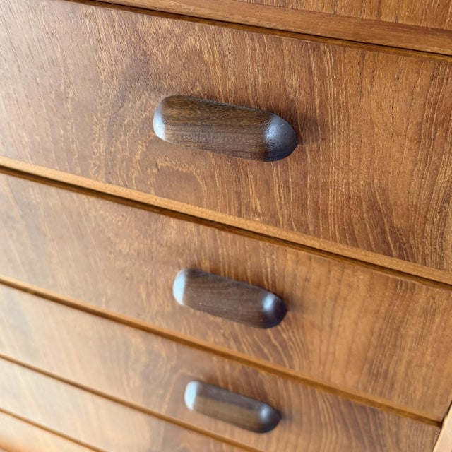 Wood Vintage Danish Modern Teak Tall Chest of Drawers, 6 Drawer Highboy Commode, 1960s For Sale - Image 7 of 8