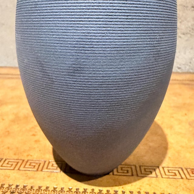 Contemporary Modernist Pottery Vase Dark Gray Horizontal Texture For Sale In San Diego - Image 6 of 13