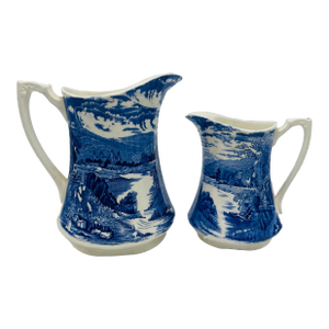 Antique Transfer Ware Pitchers, a Pair