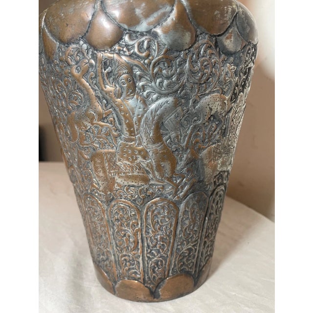 Large Antique 1800s Tooled Copper Middle Eastern Water Pitcher Metalware Pot Jug For Sale - Image 9 of 17