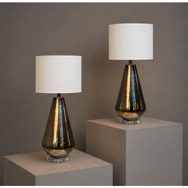 Modern Table Lamps, Distressed Bronze Glass Finish, Lucite, USA, 21st c. Large pair of table lamps having an overall urn...