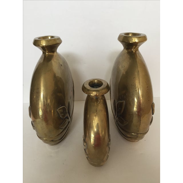 VintageTrio of Heavy Brass Vases Chairish