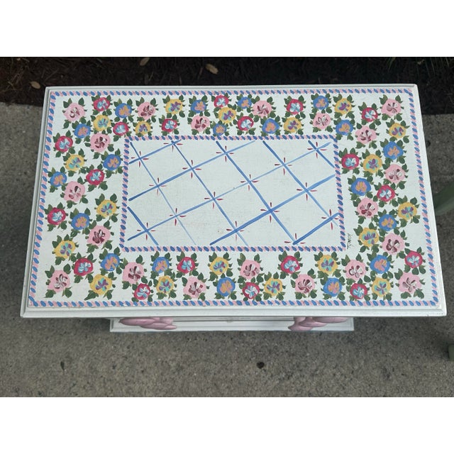 Traditional Mackenzie Childs Style Petite 3 Drawer Nightstand For Sale - Image 3 of 12